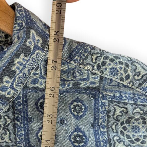 Vintage GUESS USA Denim Shirt 80s 90s ~ Tile print long sleeve snap front - Picture 6 of 7